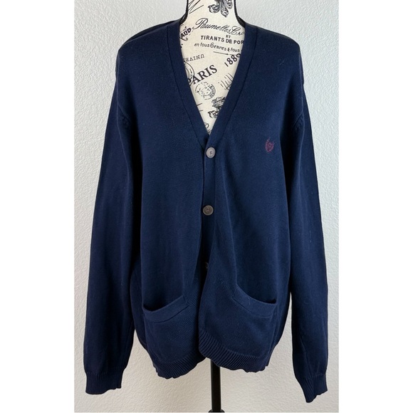CHAPS Classic Men's Navy Button Up Cardigan Sweater with Crest, size Large - Picture 8 of 12